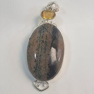 Handmade Sterling Silver Pendant Necklace Featuring Kambaba Jasper and Citrine
